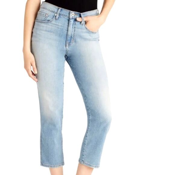 Anthropologie x Ella Moss 12/31 High Waist Straight Leg Jeans Cropped Light - Picture 1 of 5